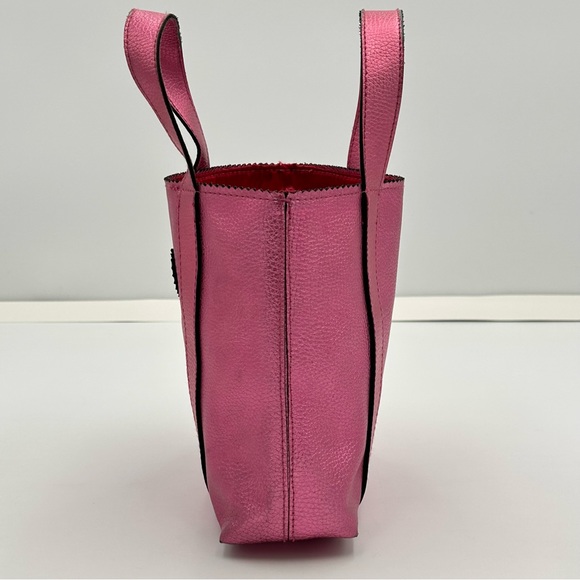 Victorias Secret Tote Bag Top Handle Small Metallic Pink Faux Leather Barbiecore - Picture 4 of 11